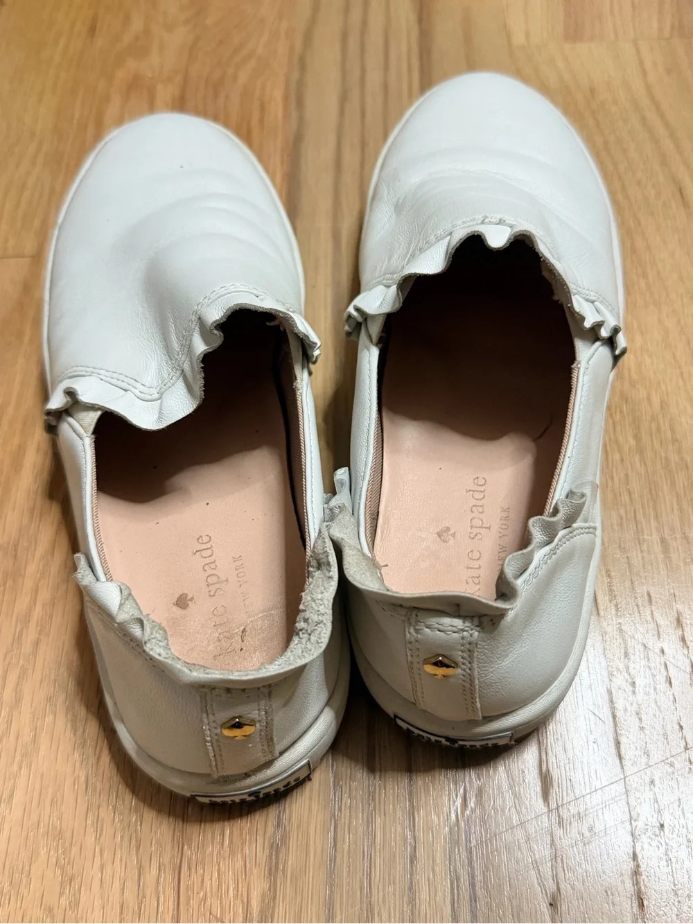 kate Spade “Lilly” Women’s White Leather Sneakers w/ Gold Spade Accent